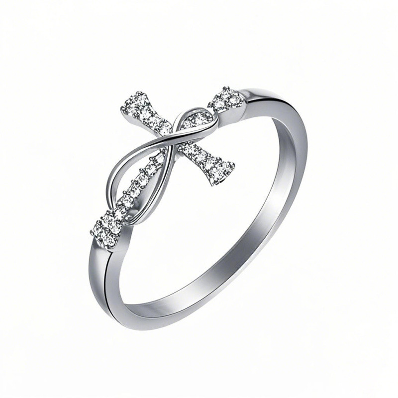 10K White Gold Moissanite Cross Ring-1