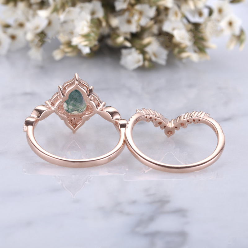 Verlobungsring aus 18-karätigem Roségold mit Moissanit und Moosachat-4