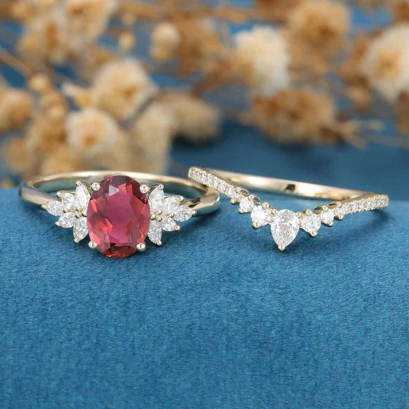 10K Rose Gold Moissanite Personalized Engraving & Couple Bridal Set-4