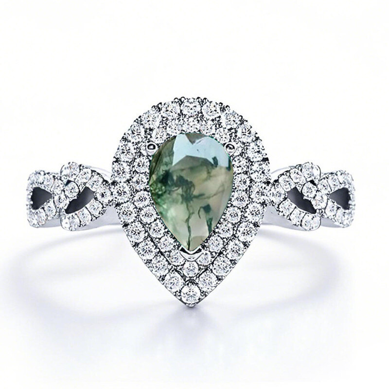 Bague en or blanc 14 carats et agate mousse-1