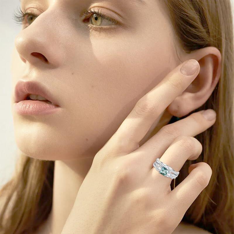 Anillo de ágata musgosa de oro blanco de 10 quilates-2