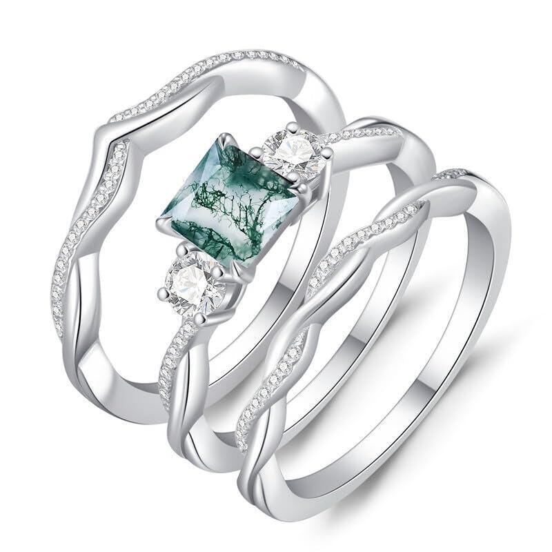 Anillo de ágata musgosa de oro blanco de 10 quilates-3
