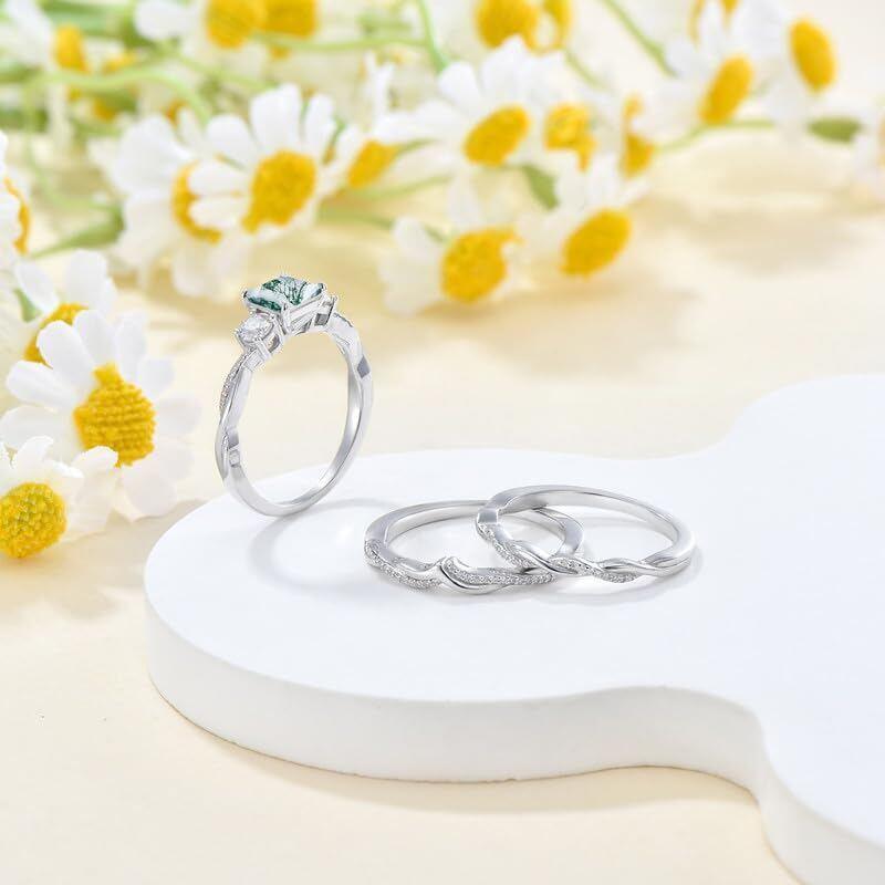 Anillo de ágata musgosa de oro blanco de 10 quilates-5