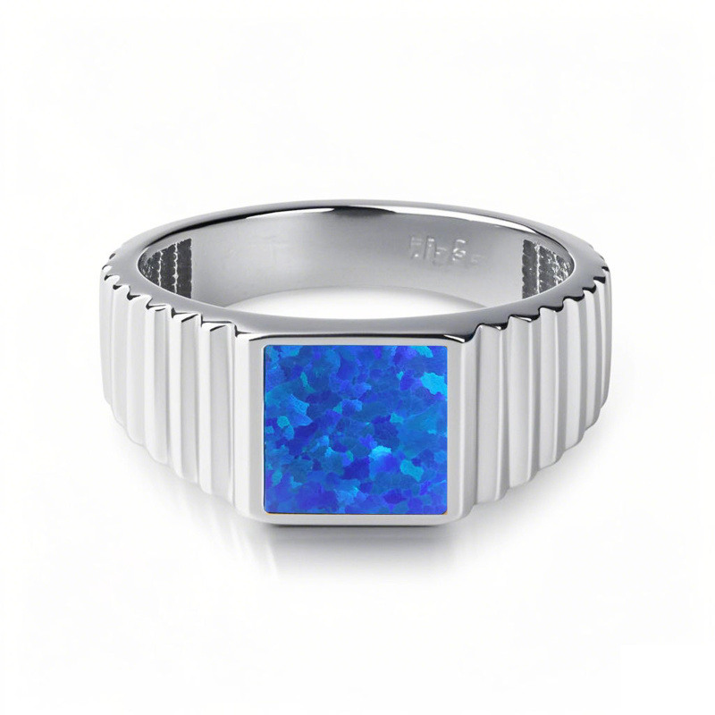 Anillo de ópalo de oro blanco de 10 quilates para hombre-18