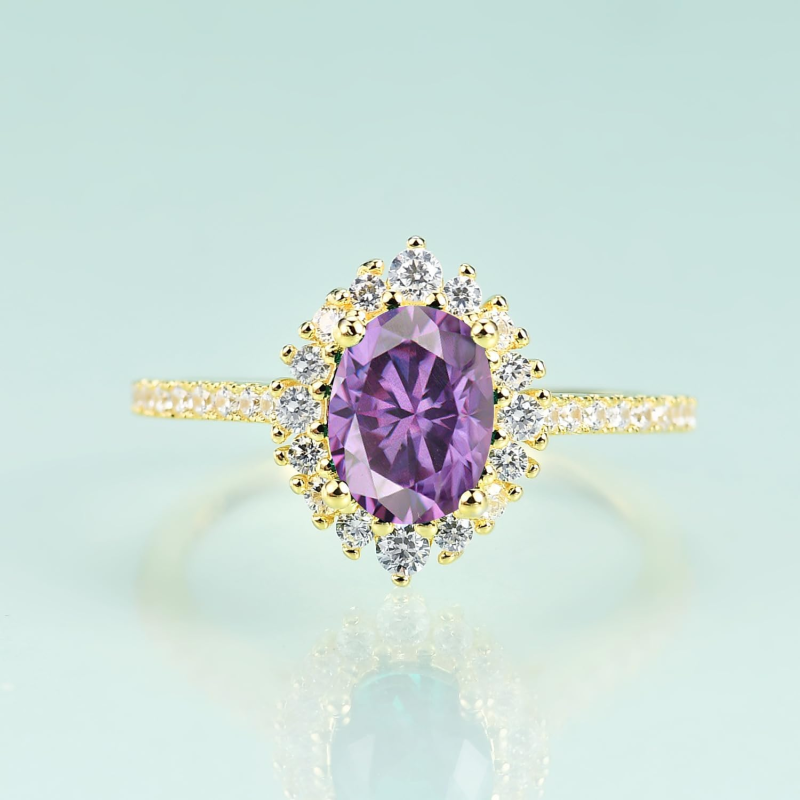 Verlobungsring aus 18-karätigem Roségold mit ovalem Amethysten und individuellem Halo-Fassung-4
