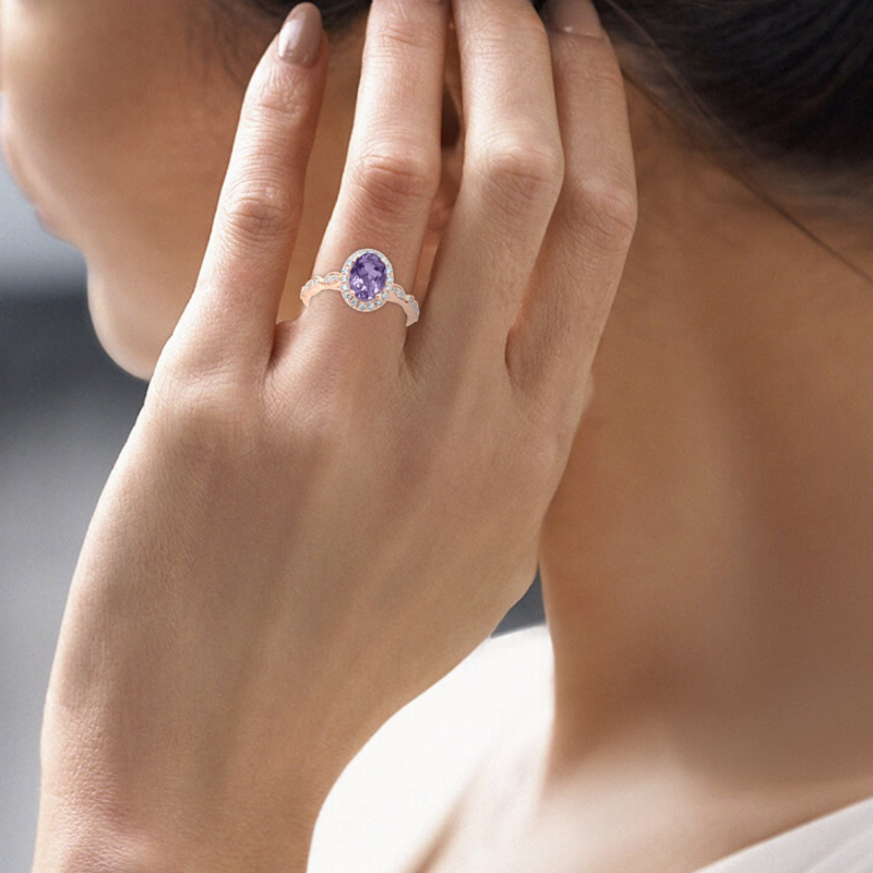 Anillo de compromiso personalizado con gema, corte ovalado, oro blanco de 14 quilates-5