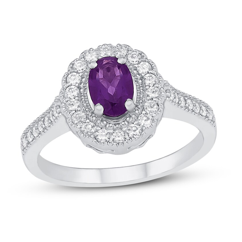 Anillo de compromiso personalizado de platino con corte ovalado y gemas-2