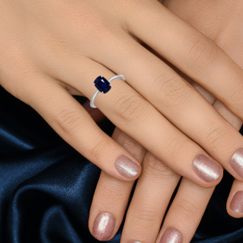 Bague de fiançailles en or 14 carats avec saphir ovale, bague d'anniversaire en pierre précieuse-2