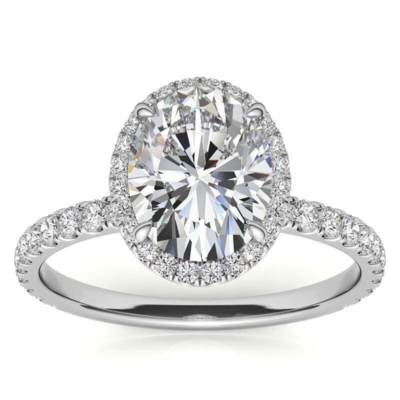 18K White Gold Oval Cut Moissanite Halo Engagement Ring-7