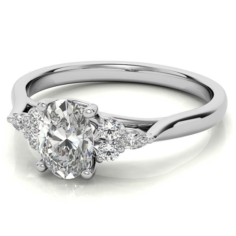 18K Rose Gold Oval Cut Moissanite Sidestone Engagement Ring-3