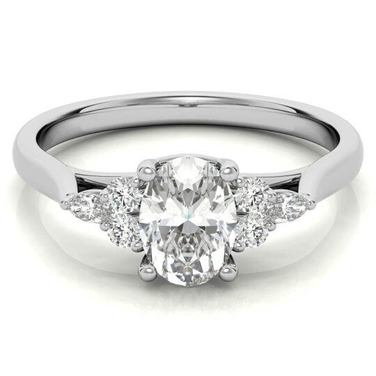 10K White Gold Oval Cut Halo Moissanite Engagement Ring