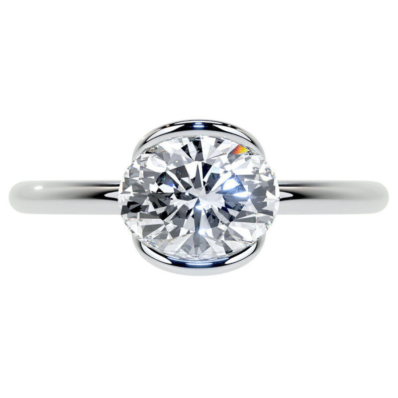 Anillo de compromiso solitario de moissanita de talla ovalada en oro blanco de 14 quilates-2