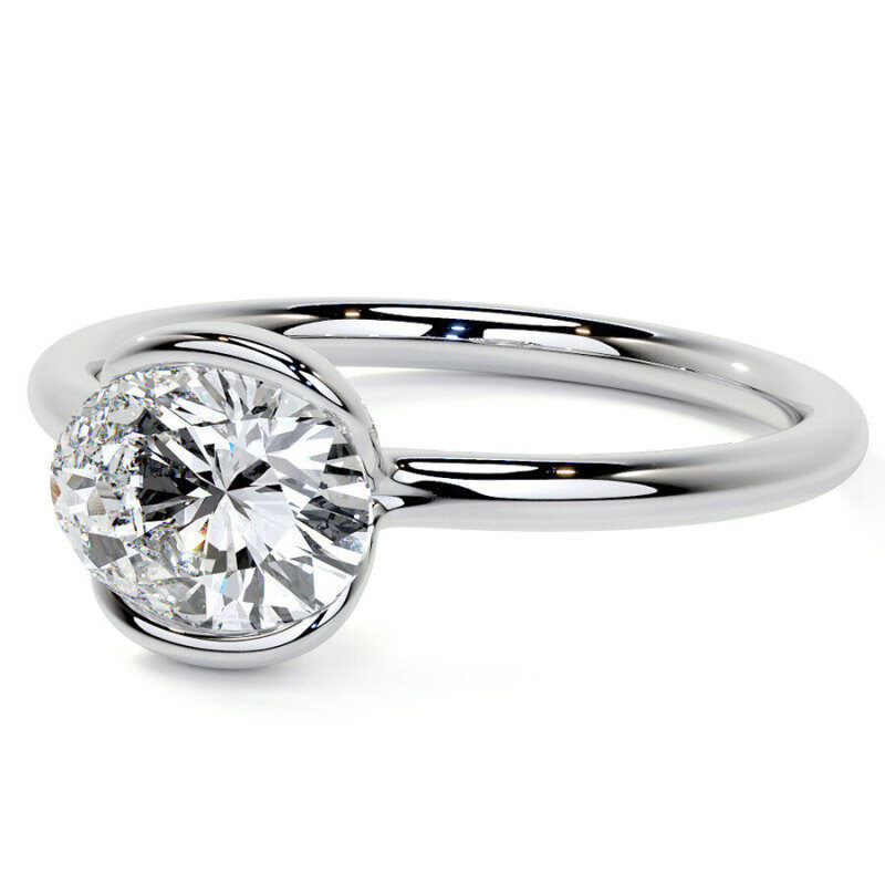 Anillo de compromiso solitario de moissanita de talla ovalada en oro blanco de 14 quilates-3