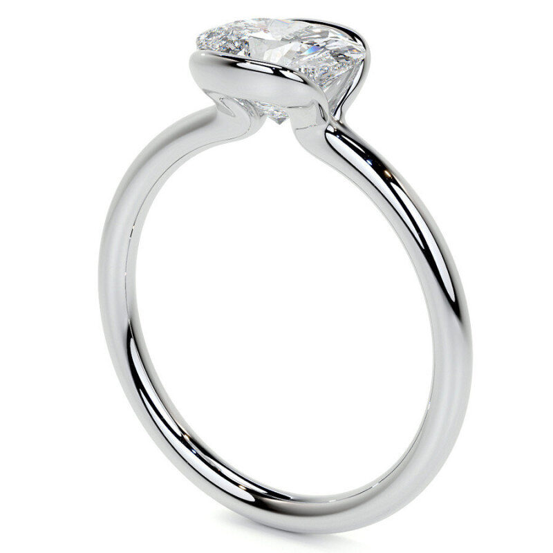 Anillo de compromiso solitario de moissanita de talla ovalada en oro blanco de 14 quilates-5