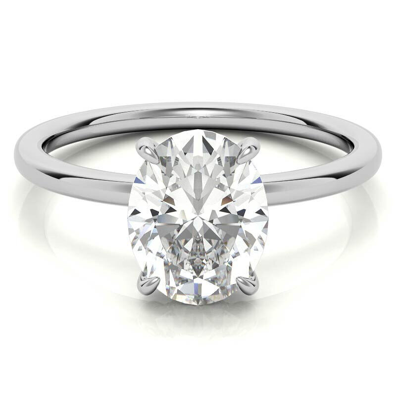Anillo de compromiso solitario de moissanita de corte ovalado en oro blanco de 10 quilates-1