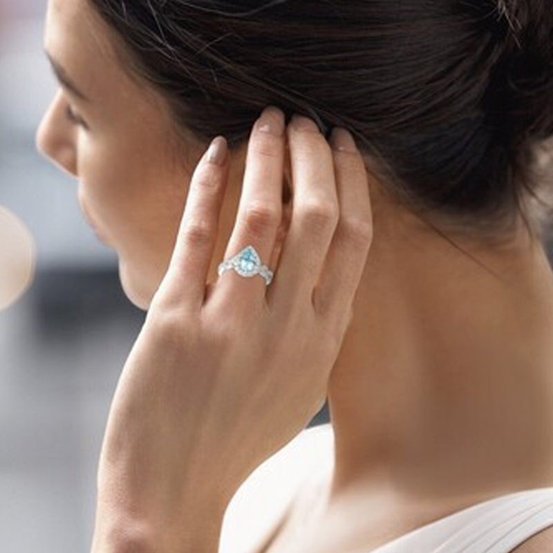 Anillo de compromiso personalizado con gema talla pera en oro rosa de 14 quilates-3