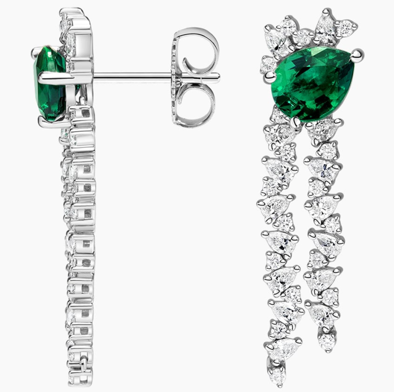 Pendientes colgantes de platino con esmeralda talla pera y diamantes de 1,9 quilates en total-3