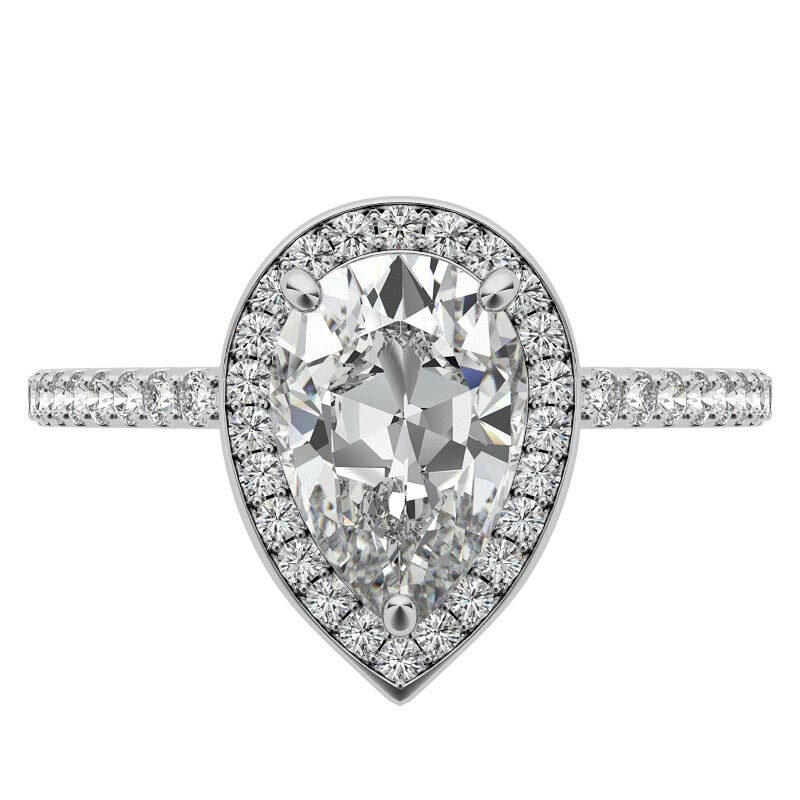 10K Gold Pear Cut Halo Moissanite Engagement Ring-4