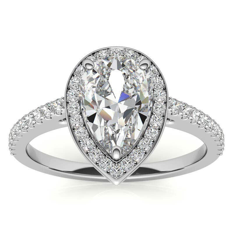 18K White Gold Pear Cut Halo Moissanite Engagement Ring-1