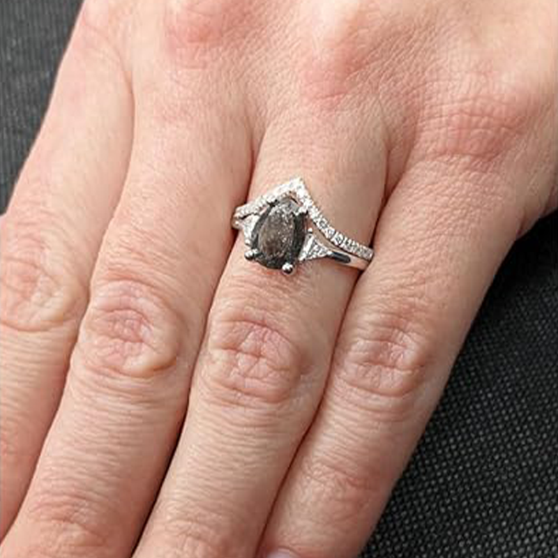 18K White Gold Pear Cut Herkimer Diamond Ring-2