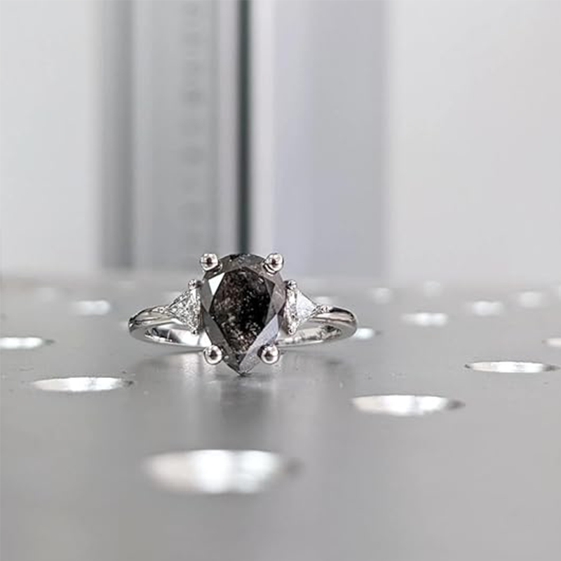 18K White Gold Pear Cut Herkimer Diamond Ring-3