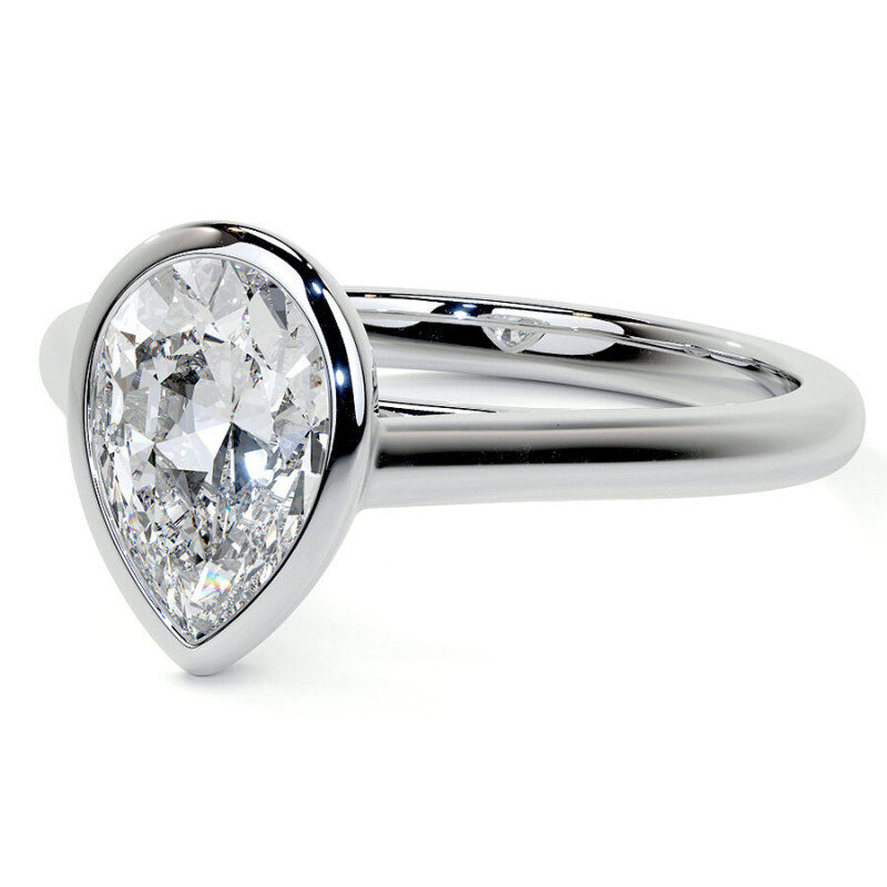 Anillo de compromiso solitario de oro blanco de 18 quilates con moissanita talla pera-2