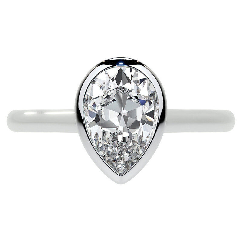 Anillo de compromiso solitario de oro blanco de 18 quilates con moissanita talla pera-3