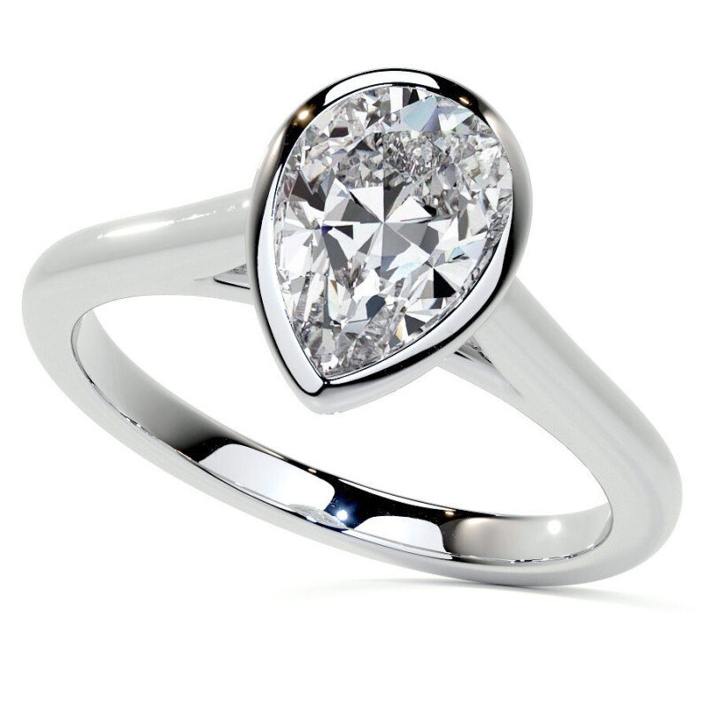 Anillo de compromiso solitario de oro blanco de 18 quilates con moissanita talla pera-7