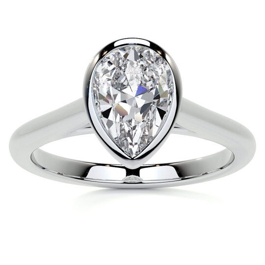10K White Gold Pear Cut Solitaire Bezel Moissanite Engagement Ring
