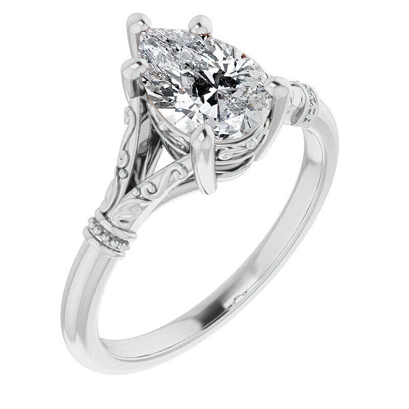 Anillo de compromiso solitario de moissanita talla pera en oro blanco de 10 quilates-4