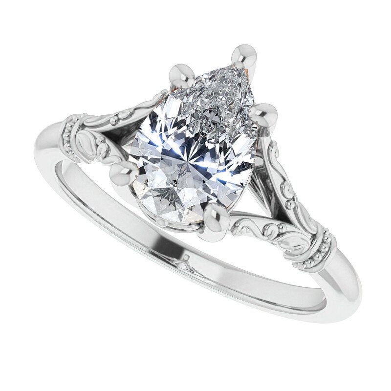 Anillo de compromiso solitario de moissanita talla pera en oro blanco de 10 quilates-5