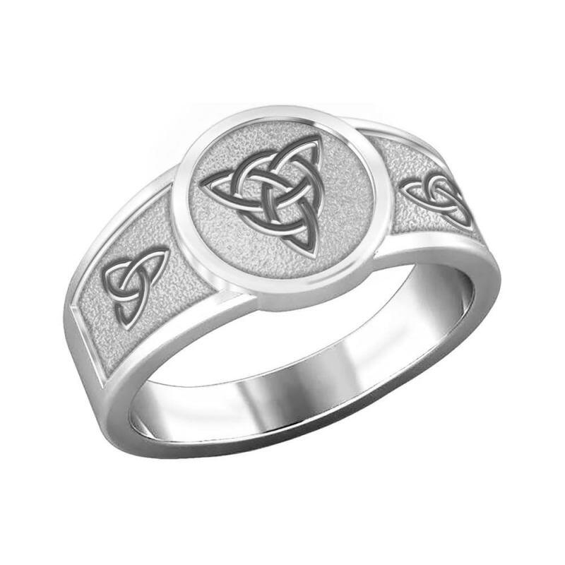18K White Gold Personalized Engraving & Vintage Celtic Knot Ring for Men-2