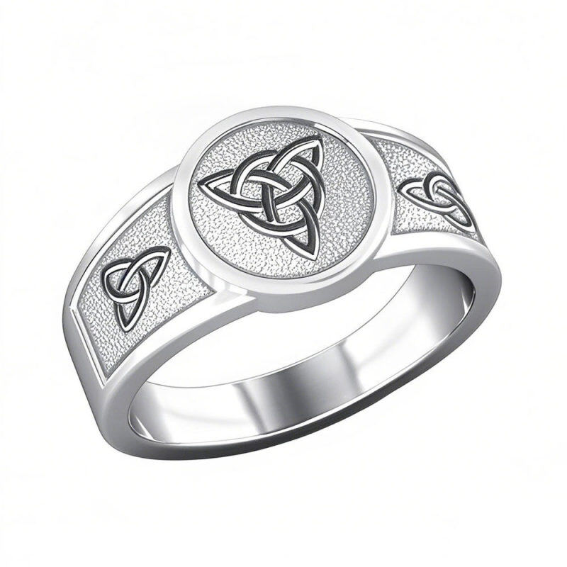18K White Gold Personalized Engraving & Vintage Celtic Knot Ring for Men-1