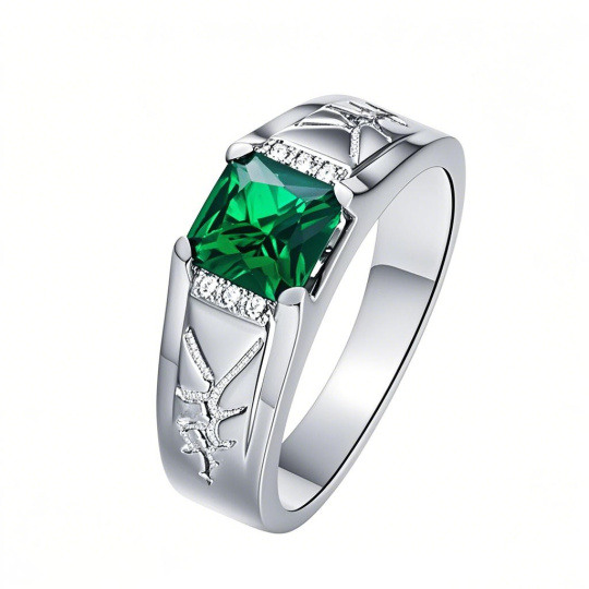 10K White Gold Princess Cut Custom Emerald Ring Gemstone Anniversary Ring for Men