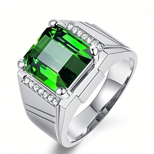 10K White Gold Princess Cut Emerald Ring for Men