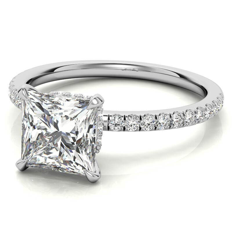 Anillo de compromiso de oro blanco de 10 quilates con halo de moissanita y talla princesa-3