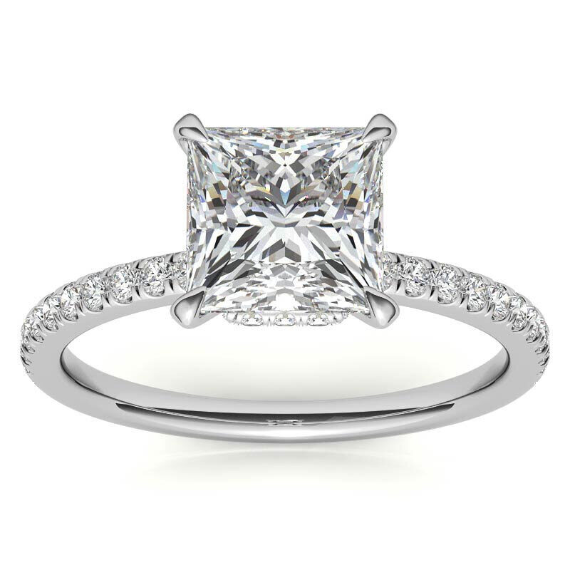 Anillo de compromiso de oro blanco de 10 quilates con halo de moissanita y talla princesa-7