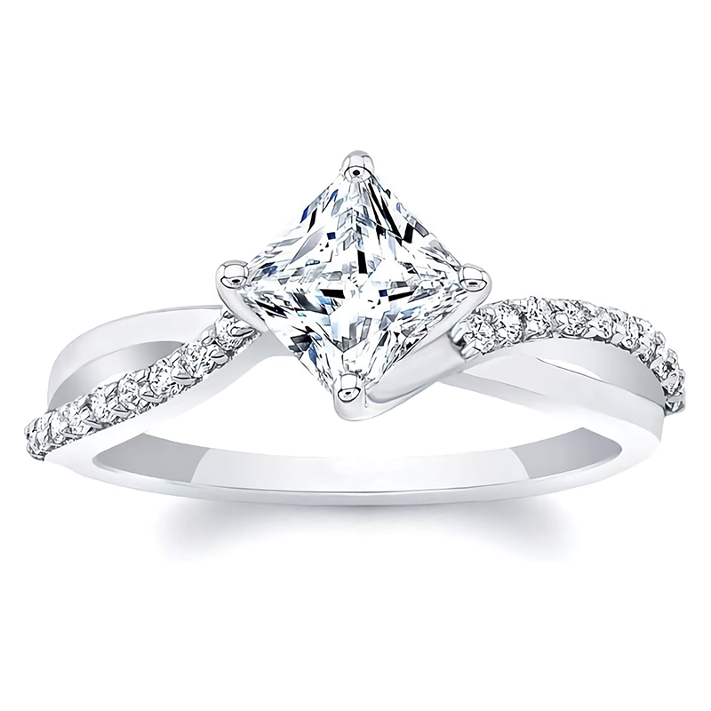 Platinum with White Gold Plated Princess Cut Moissanite Engagement Ring-1
