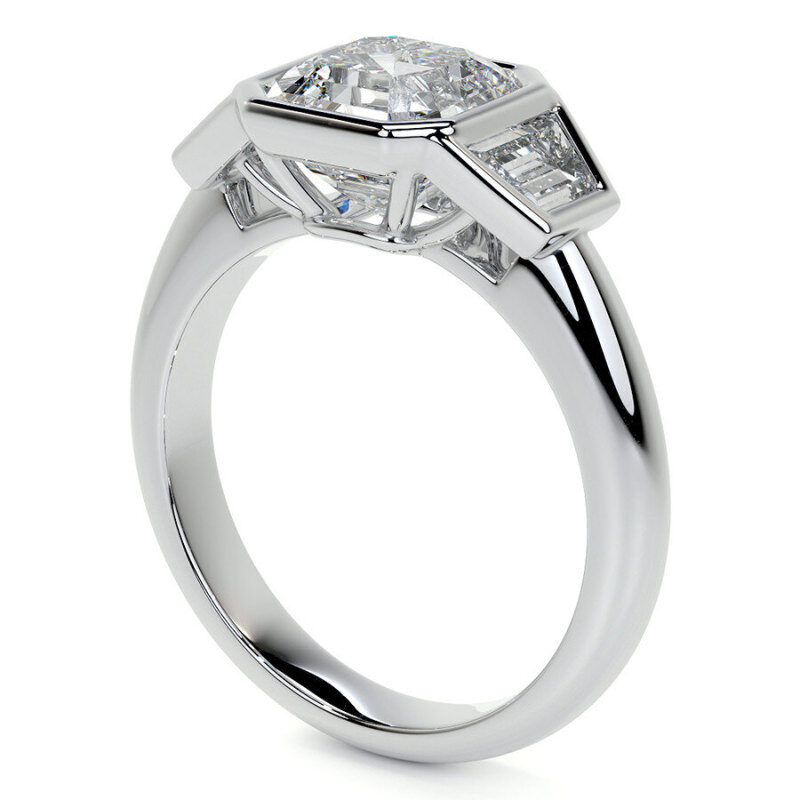 Verlobungsring aus 18-karätigem Weißgold mit drei Moissaniten im Prinzessschliff-7