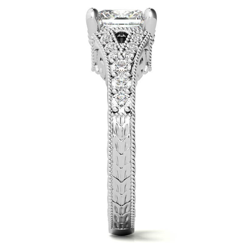 Platinum Princess Cut Vintage Moissanite Engagement Ring-6