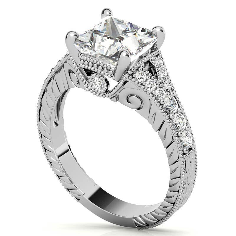 Platinum Princess Cut Vintage Moissanite Engagement Ring-7