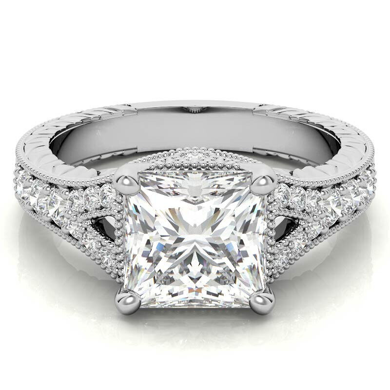 Platinum Princess Cut Vintage Moissanite Engagement Ring-1