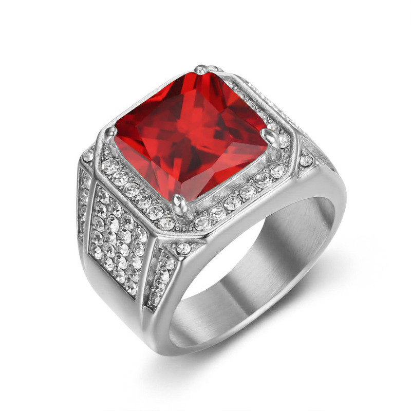 10K White Gold Princess Garnet Personalized Engraving Ring for Men-1