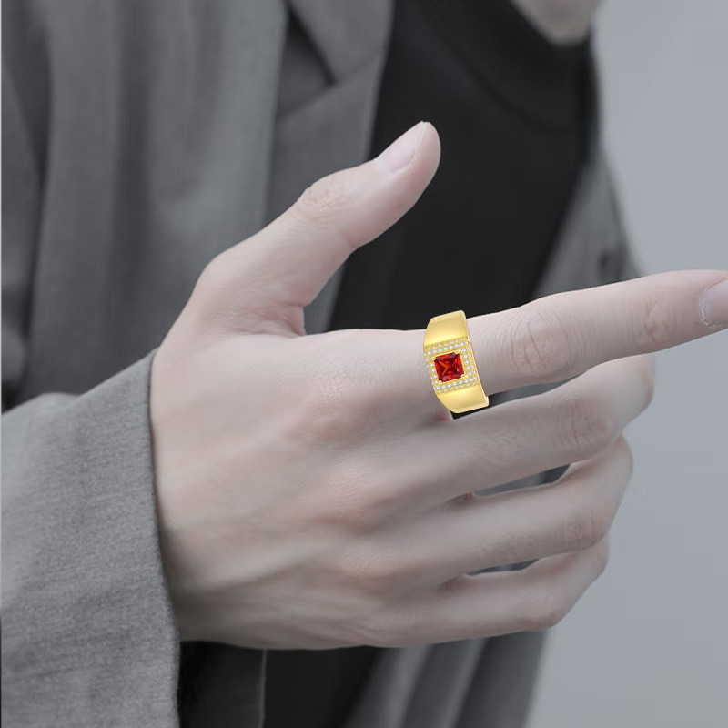 Personalisierter Geburtssteinring aus 18-karätigem Weißgold im Prinzessstil für Herren-2