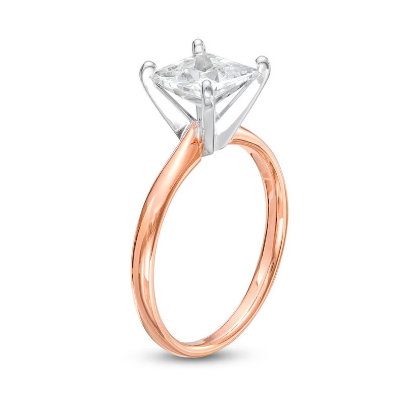 10K Rose Gold Princess Shaped D-VVS1 IGI Certified Lab Created Diamond Engagement Band-3