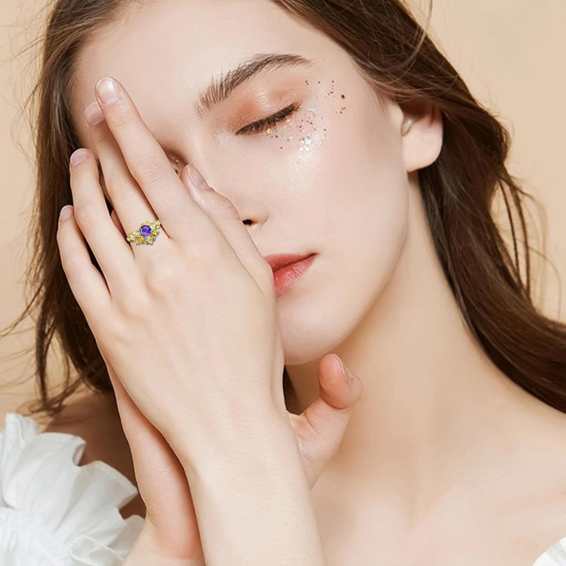 10K Gold Round Cut Bridal Set Vintage Vine Wedding Bridal Anniversary Proposal Ring Set-2