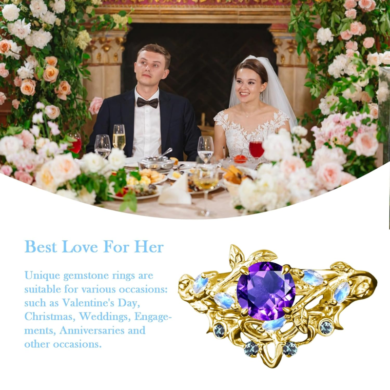 10K Gold Round Cut Bridal Set Vintage Vine Wedding Bridal Anniversary Proposal Ring Set-4