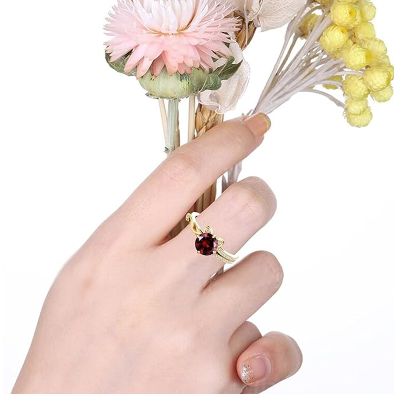 Anillo de oro de 10 quilates con forma de gato y gema-2