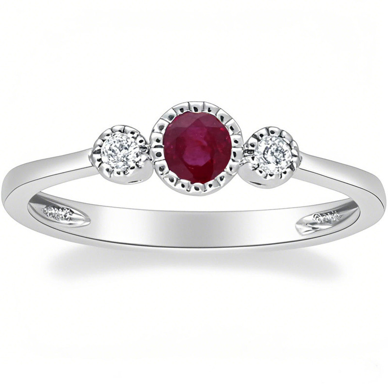 Anillo de compromiso personalizado con gema, corte redondo, oro blanco de 10 quilates-8