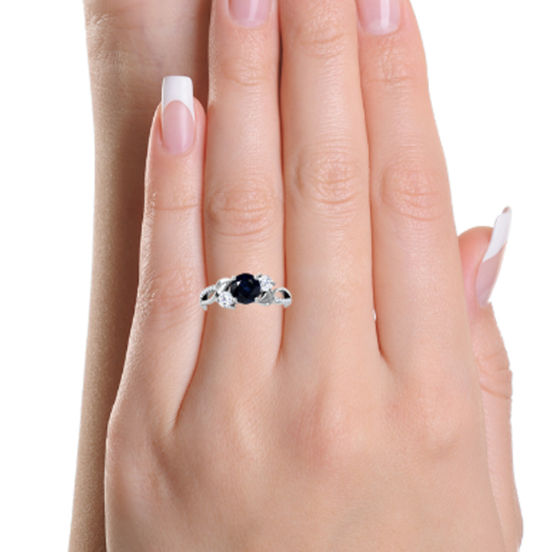 Anillo de compromiso personalizado de oro blanco de 18 quilates con corte redondo y gema-2